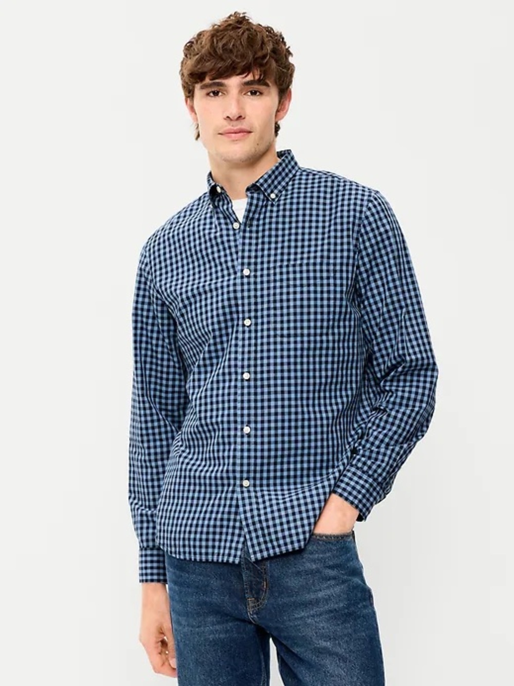 J. Crew Navy and White Gingham Lightweight flannel Shirt
